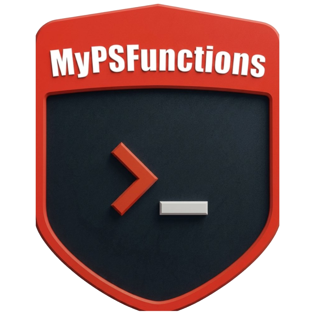MyPSFunctions logo — red shield with a terminal prompt